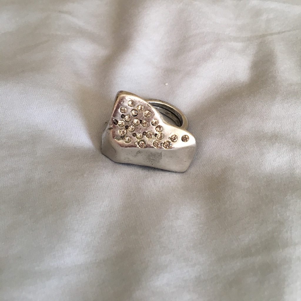Paige Novick Distressed Silver Crystal Chunky Ring Size 7